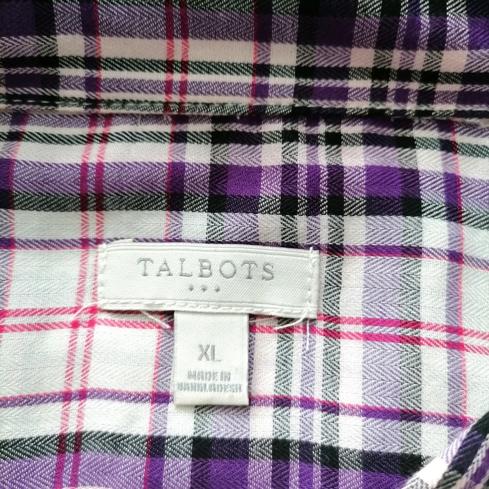 Talbots Womens Multicolor Plaid Flap Pockets Long Sleeve Button Up Shirt Size XL - Picture 5 of 7